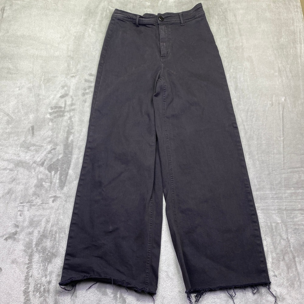 Oat New York Womens Wide Leg High Rise Raw Hem Pants Faded Black Sz 8/29 Grunge